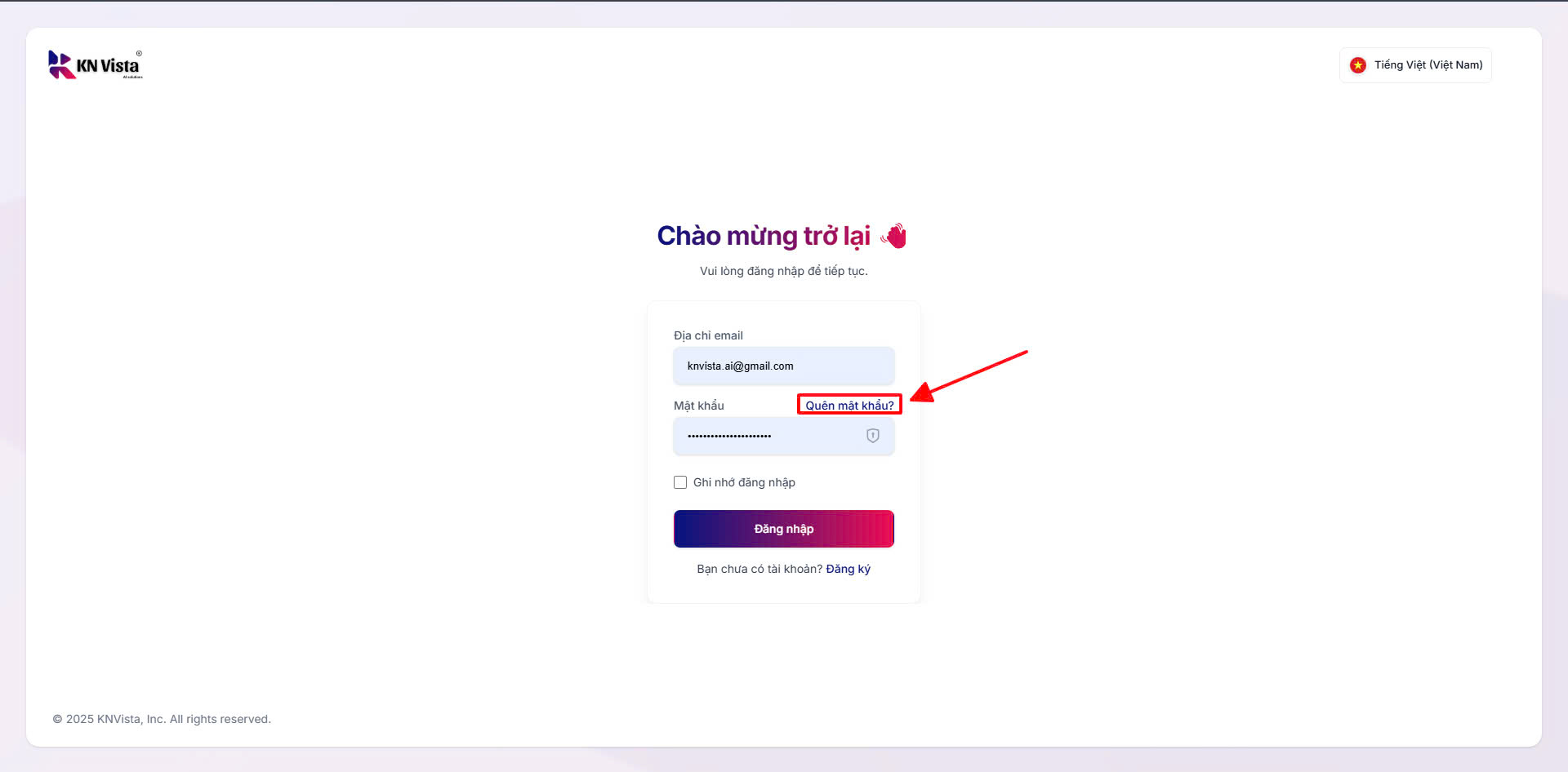 Tùy chọn quên mật khẩu