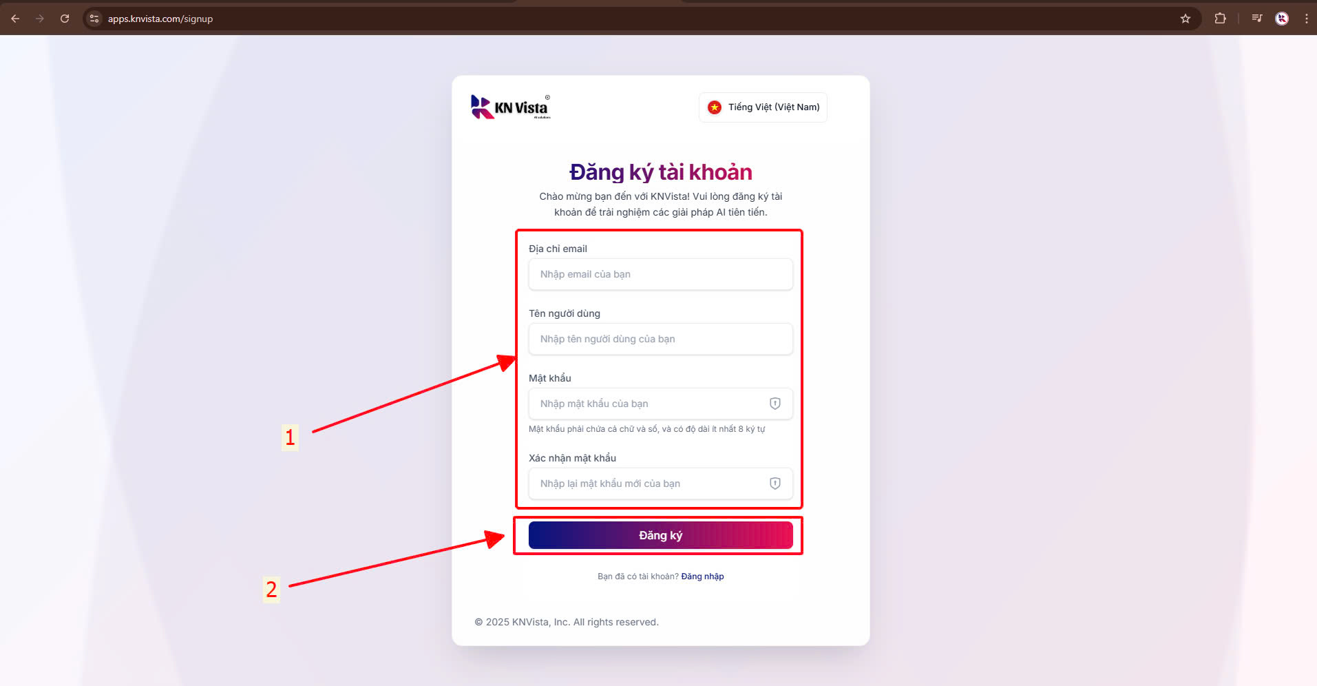 Điền thông tin đăng ký